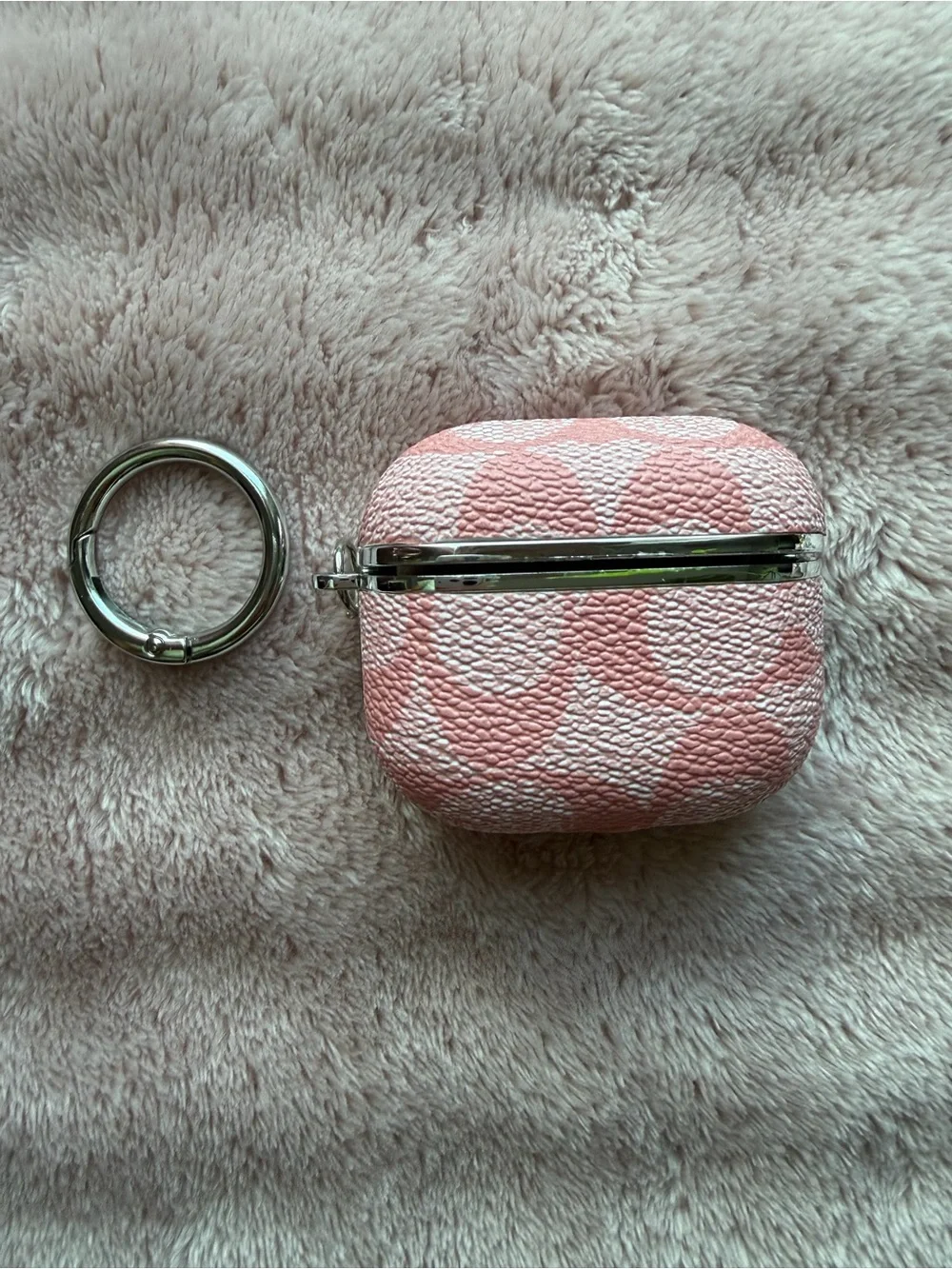 Pink Patterne AirPods  Case with Silver Key Ring